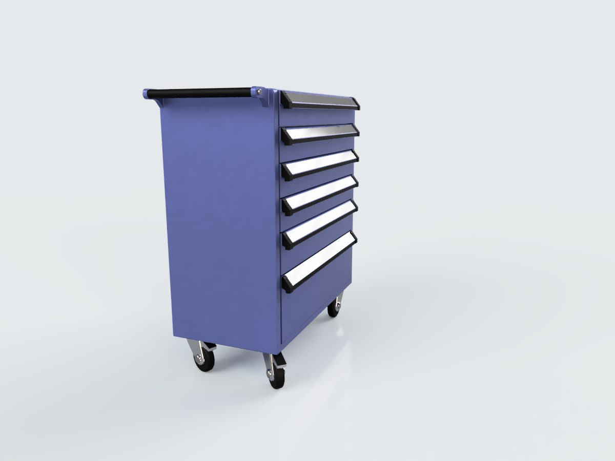 Værkstedsvogn 1/12 – miniature rullevogn i resin med udtrækkelige skuffer.