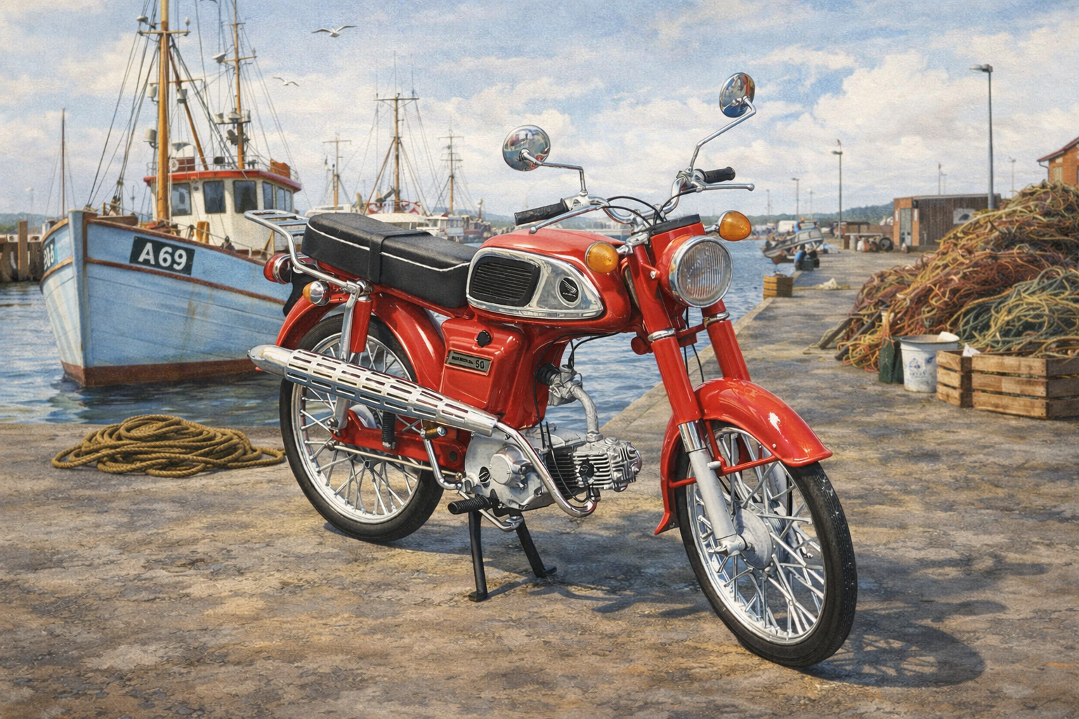 Honda CD50 boxart - modelbyggesæt af den klassiske knallert